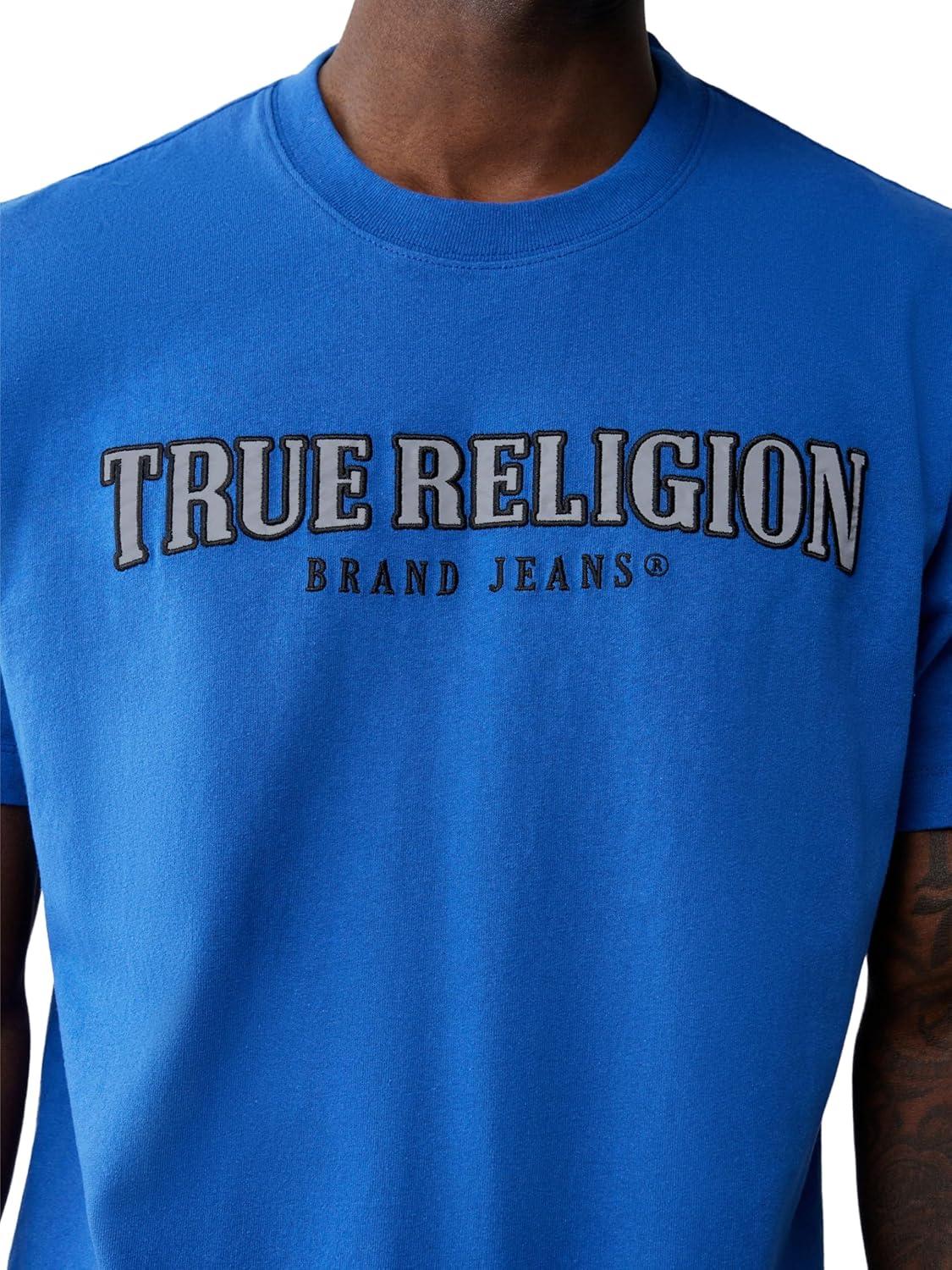 imageTrue Religion Mens Short Sleeve Reflective Arch Tee Modern Fit with EyeCatching ReflectiveGalaxy Blue