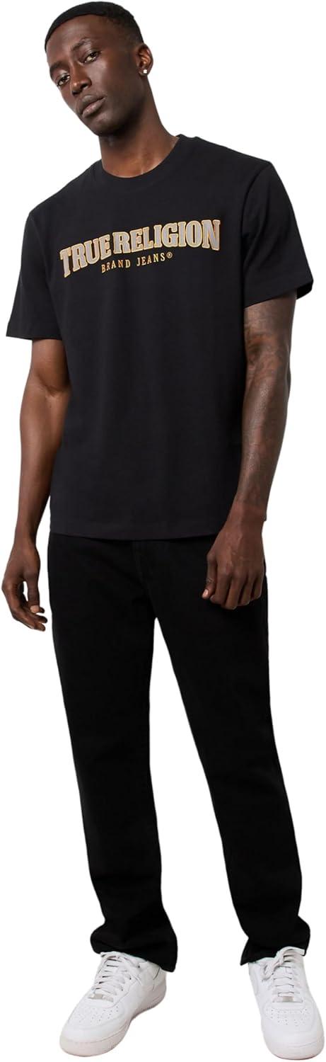 imageTrue Religion Mens Short Sleeve Reflective Arch Tee Modern Fit with EyeCatching ReflectiveJet Black