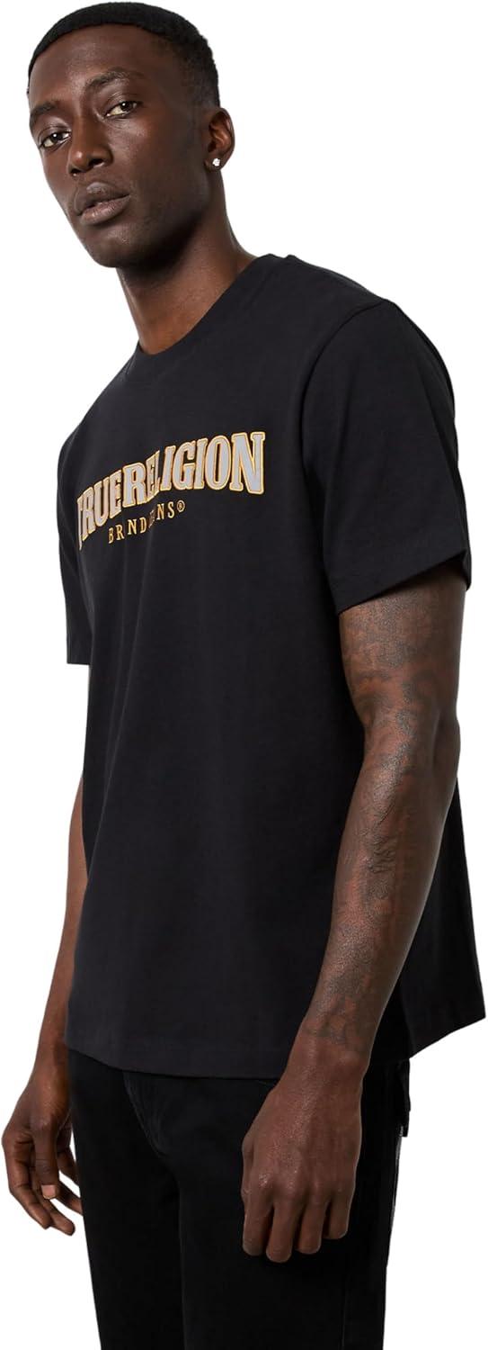 imageTrue Religion Mens Short Sleeve Reflective Arch Tee Modern Fit with EyeCatching ReflectiveJet Black