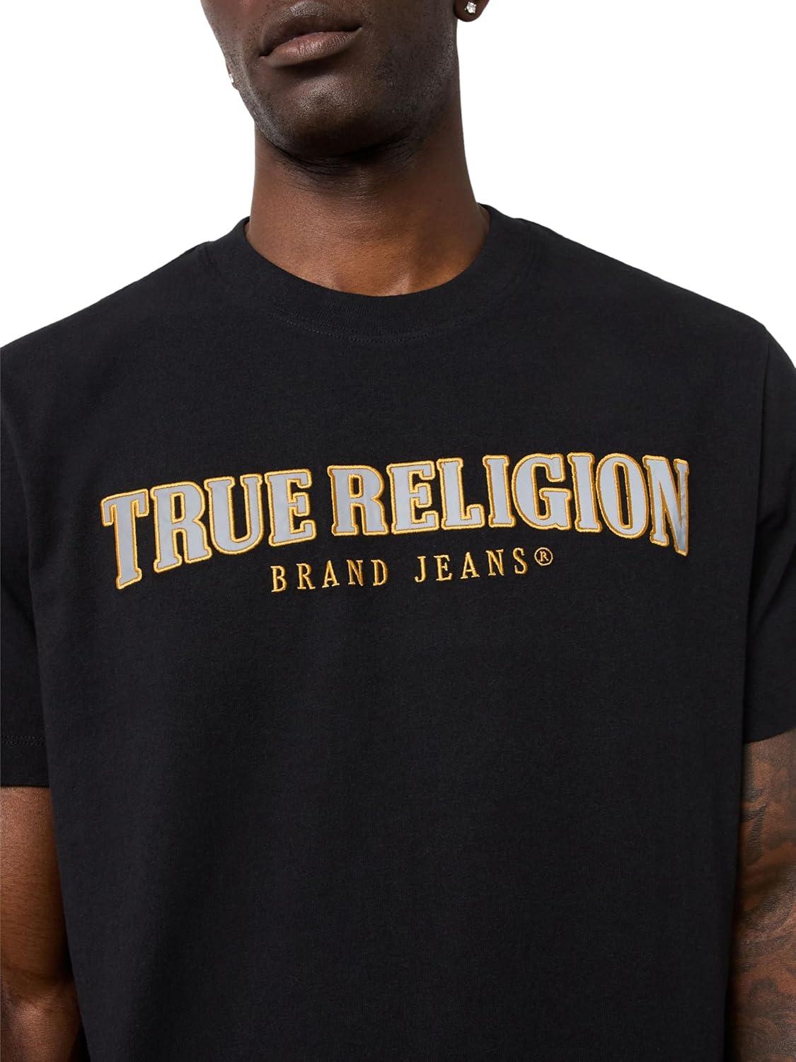 imageTrue Religion Mens Short Sleeve Reflective Arch Tee Modern Fit with EyeCatching ReflectiveJet Black