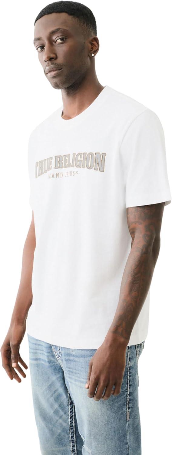 imageTrue Religion Mens Short Sleeve Reflective Arch Tee Modern Fit with EyeCatching ReflectiveOptic White
