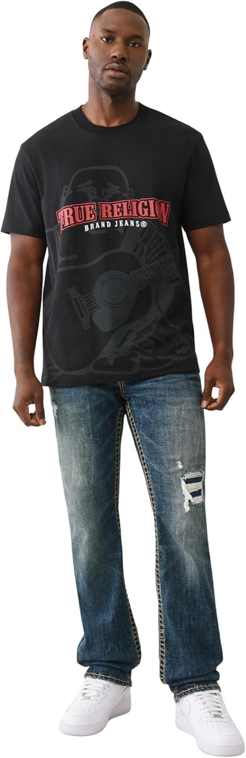 imageTrue Religion Mens Short Sleeve Shadow Logo Tee Crewneck Graphic TShirtJet Black