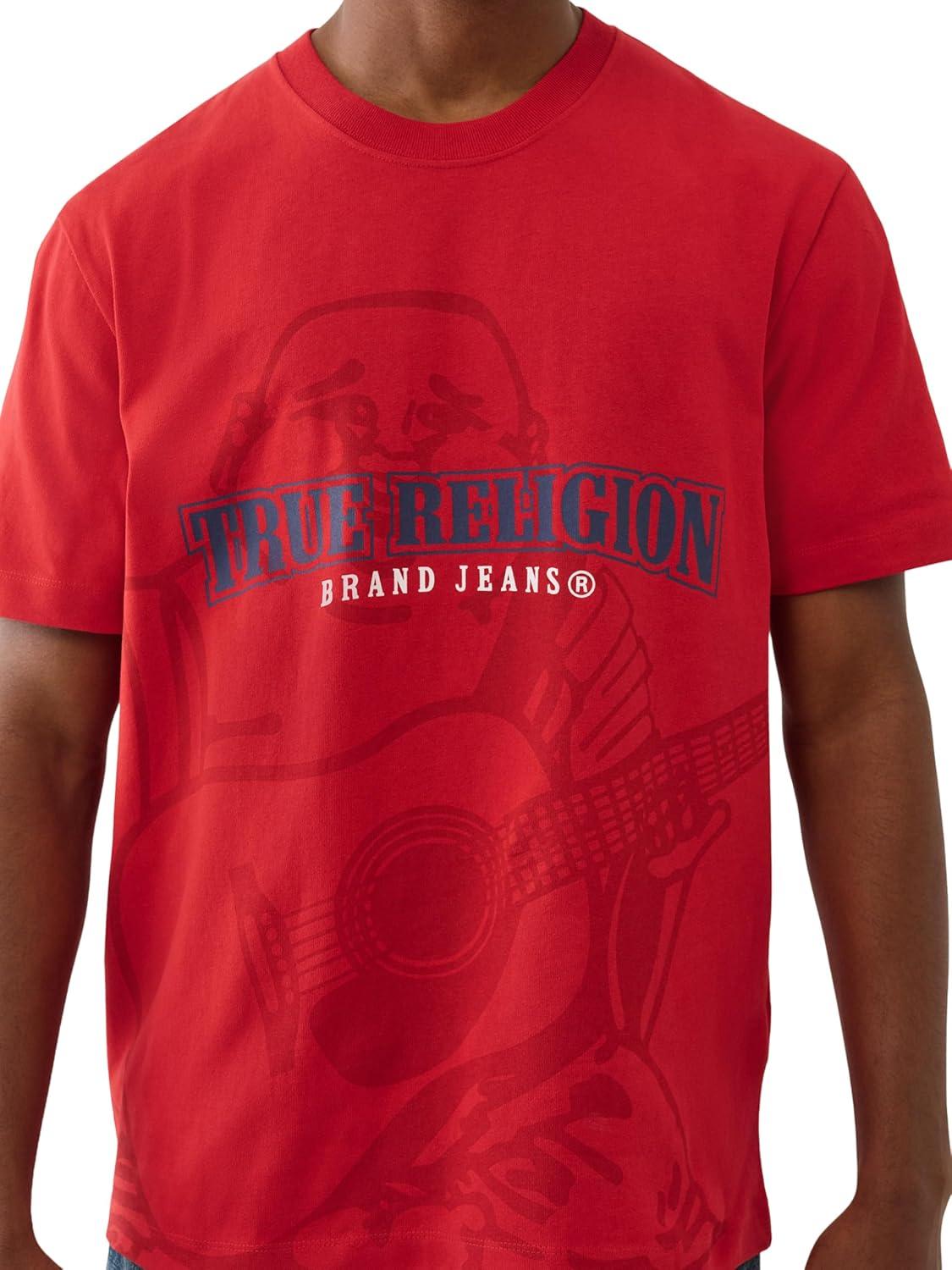 imageTrue Religion Mens Short Sleeve Shadow Logo Tee Crewneck Graphic TShirtTrv Red