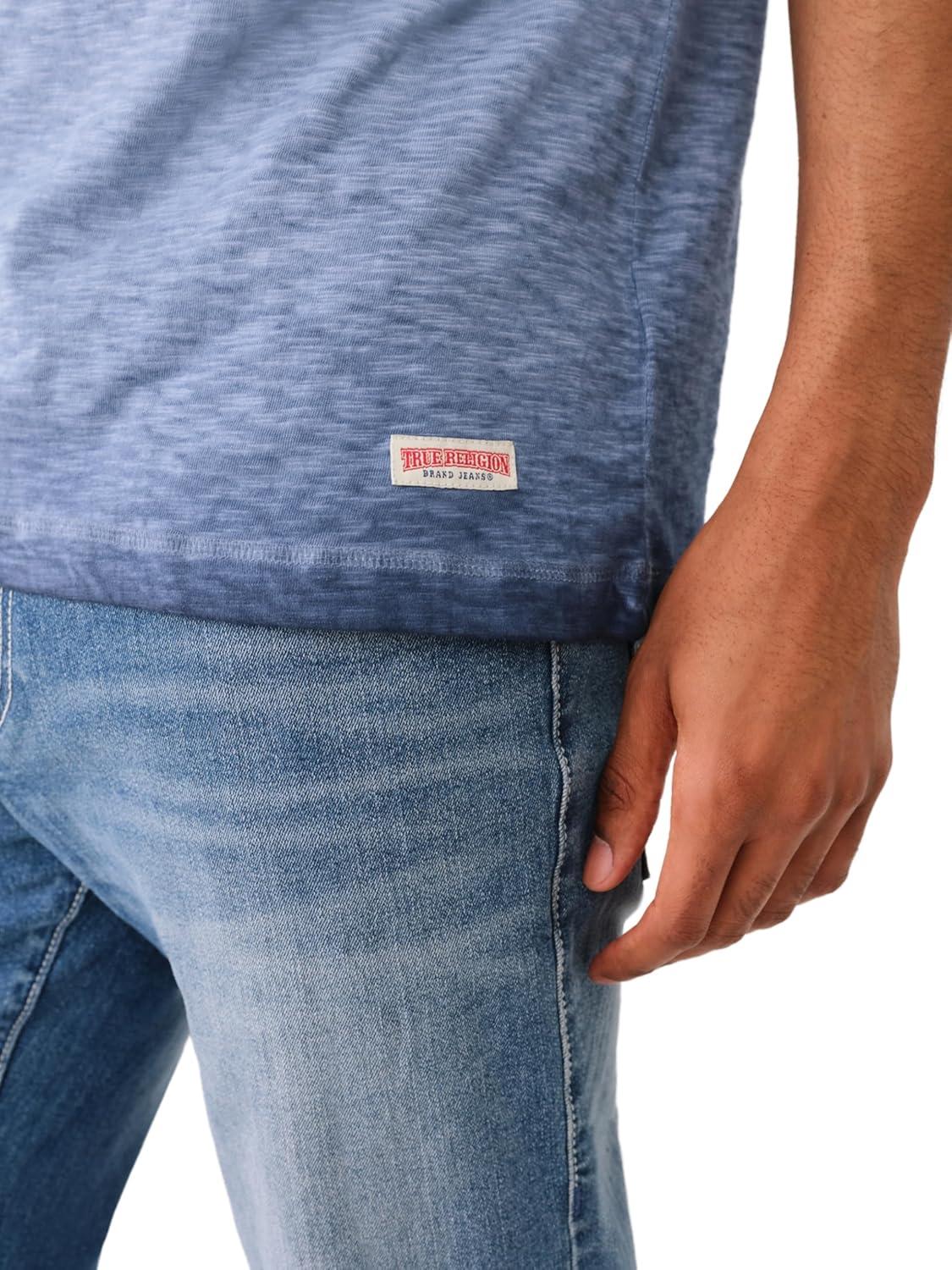 imageTrue Religion Mens Ss Dyed Embro HenleyDress Blue