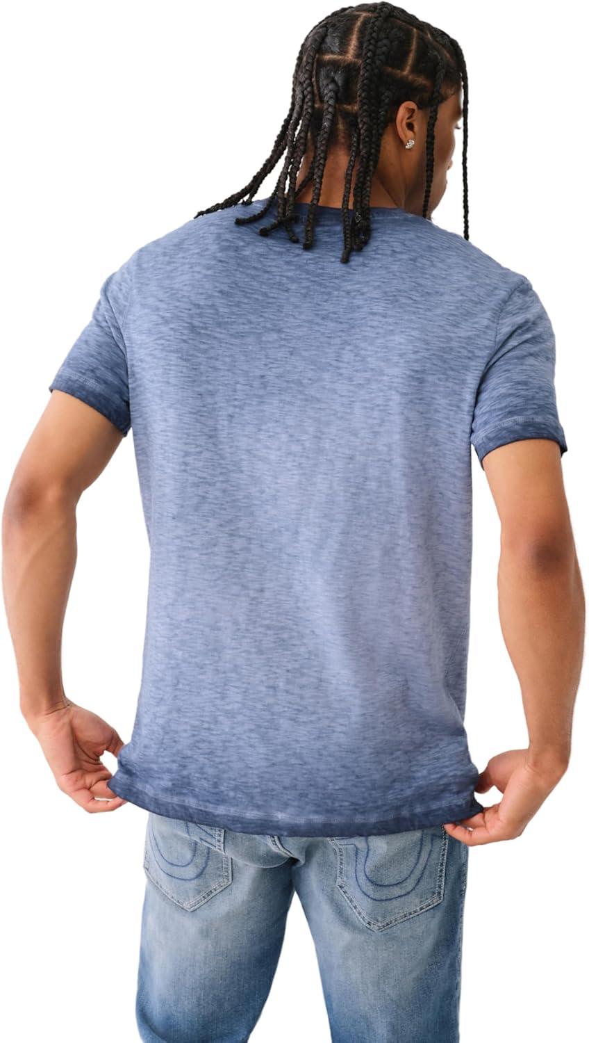 imageTrue Religion Mens Ss Dyed Embro HenleyDress Blue