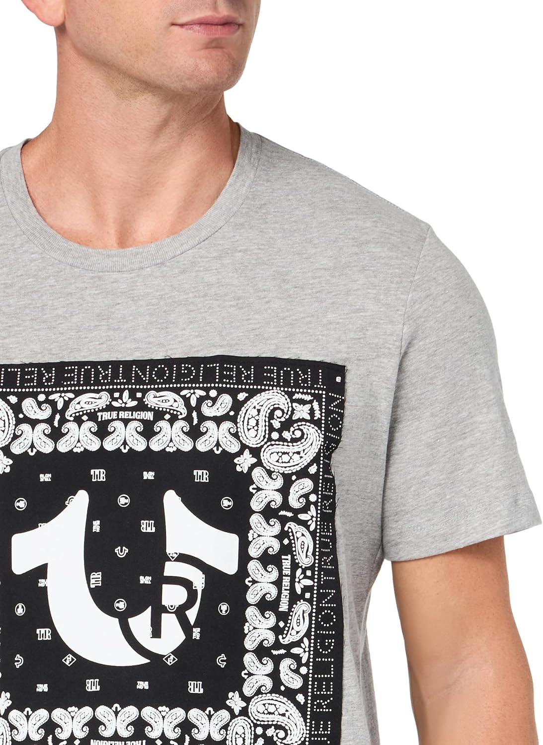 imageTrue Religion Mens Ss Fray Twill Applique TeeHeather Grey