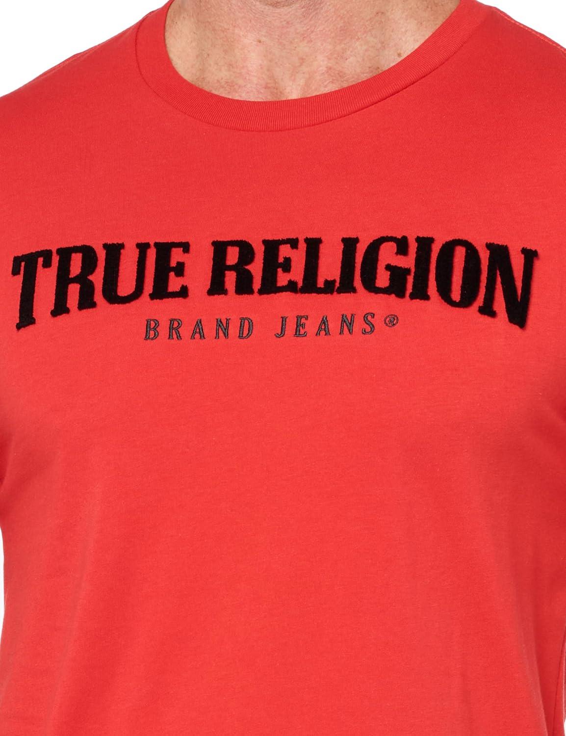 imageTrue Religion Mens Ss Pile Arch Logo TeeWashed Red