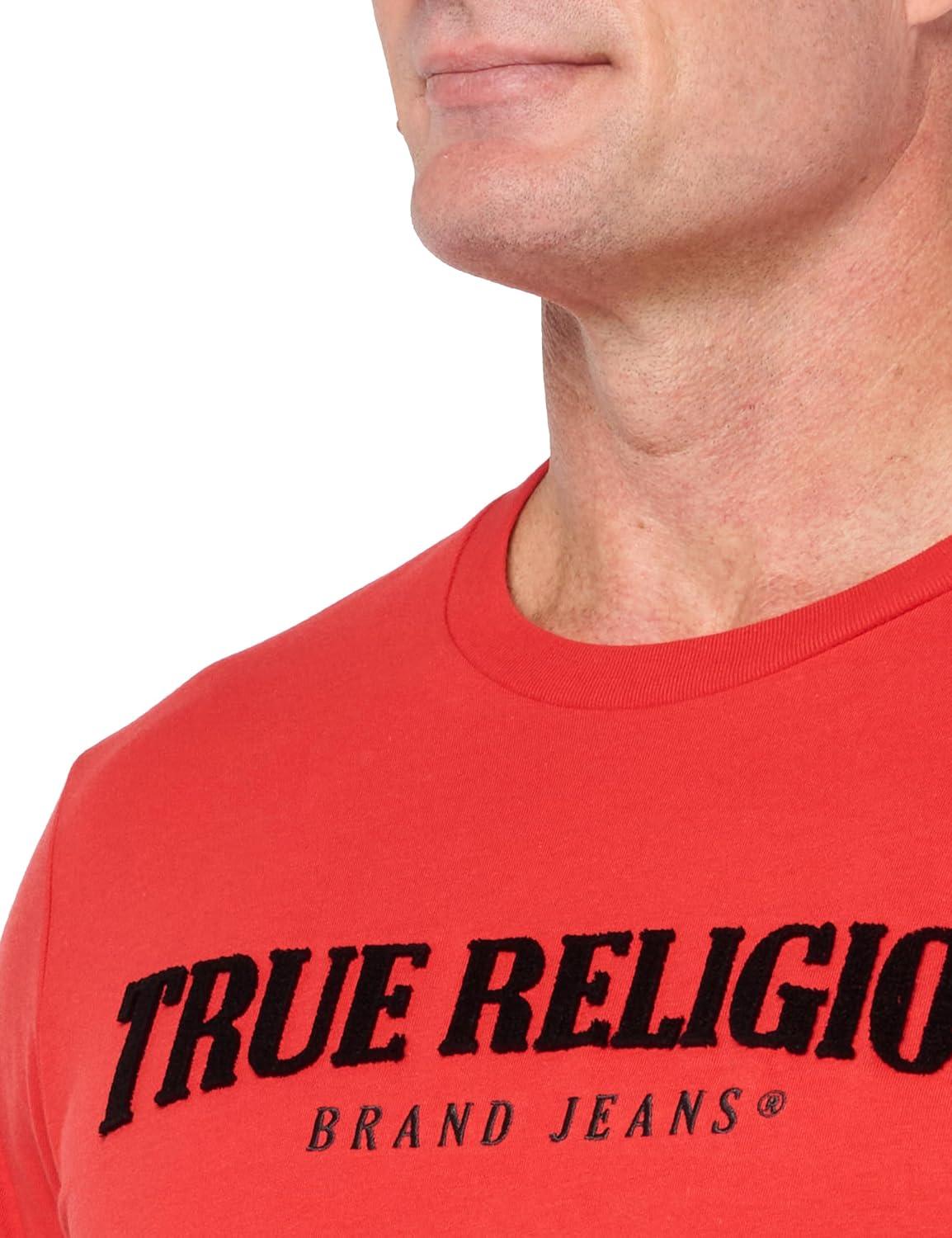 imageTrue Religion Mens Ss Pile Arch Logo TeeWashed Red
