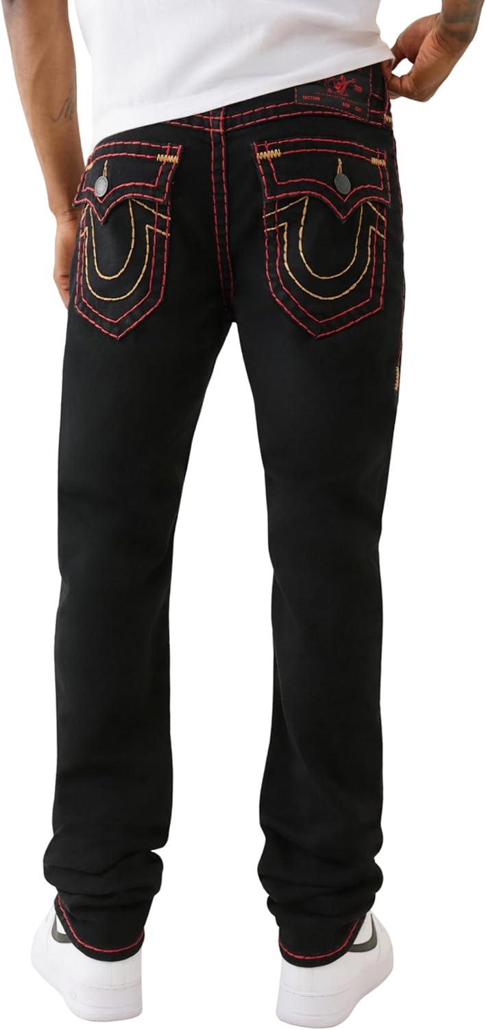 imageTrue Religion Mens Stacked Rocco Super T Flap Jeans Slim Stacked Fit amp Flap PocketsBlack Rinse