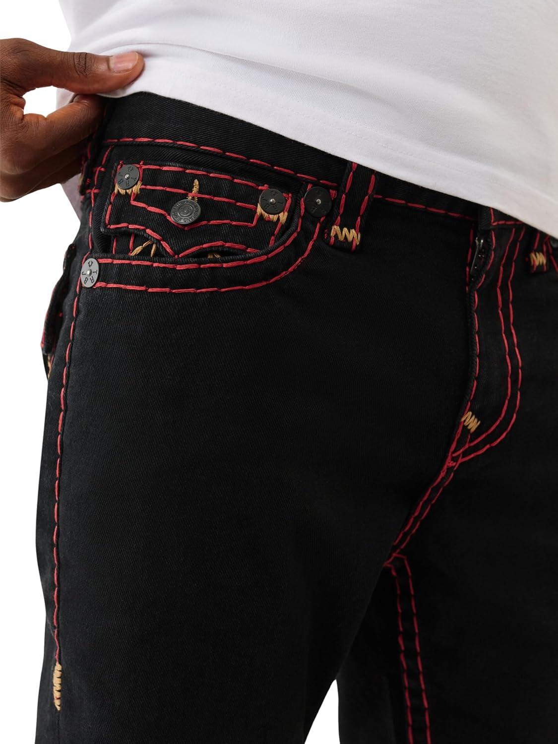 imageTrue Religion Mens Stacked Rocco Super T Flap Jeans Slim Stacked Fit amp Flap PocketsBlack Rinse