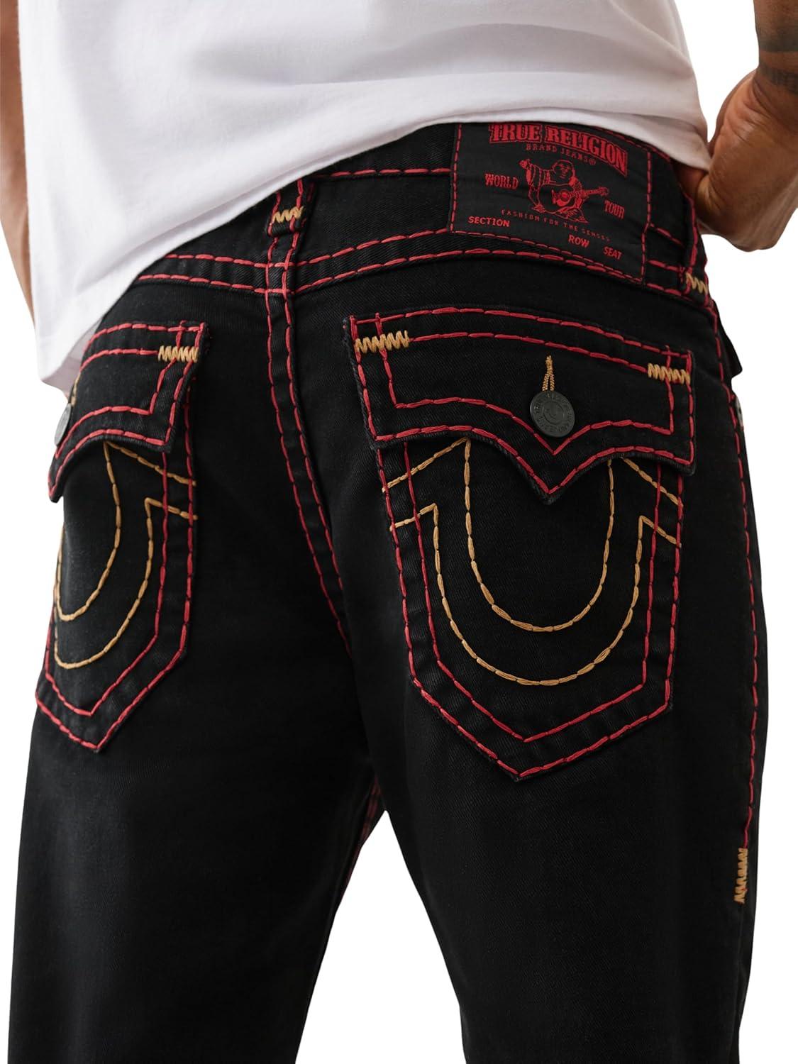 imageTrue Religion Mens Stacked Rocco Super T Flap Jeans Slim Stacked Fit amp Flap PocketsBlack Rinse