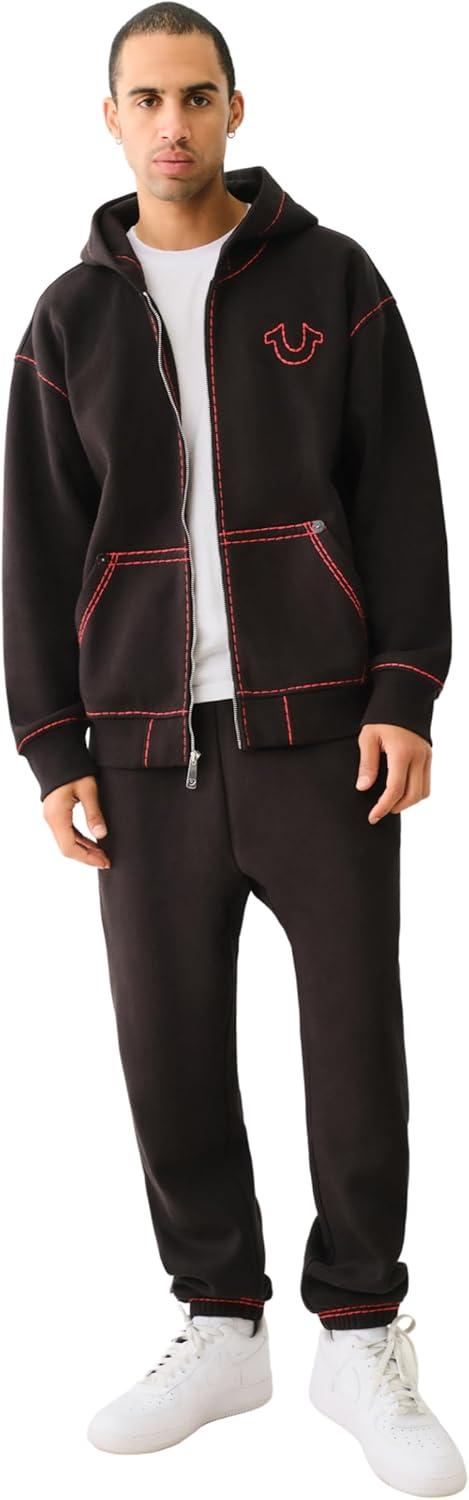 imageTrue Religion Mens Super T Joggers Jet Black Regular Fit Sweatpants with Contrast StitchingJet Black