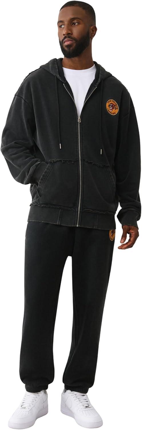 imageTrue Religion Mens Tiger Relaxed Vintage Zip Up Hoodie Casual Full Zip Graphic SweatshirtJet Black