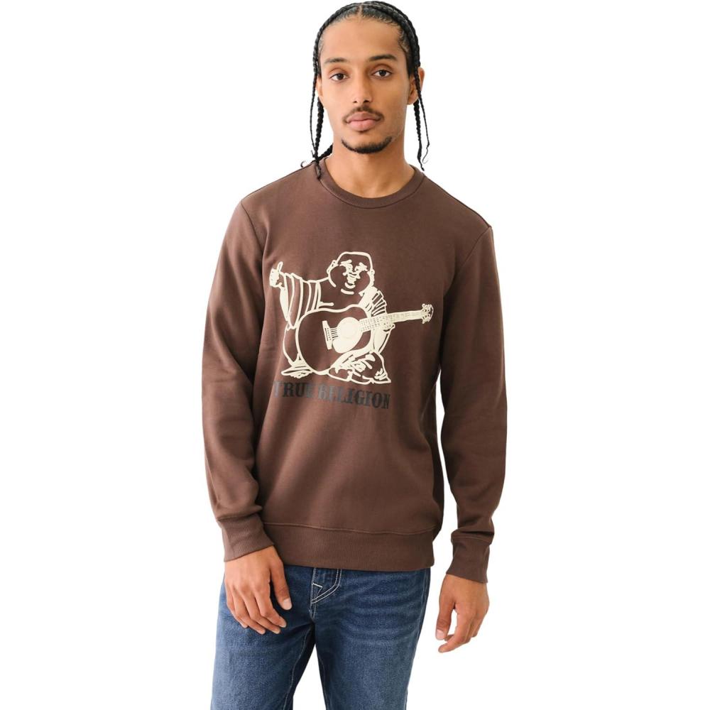 imageTrue Religion Mens Buddha Puff Pullover Crewneck HoodieBracken