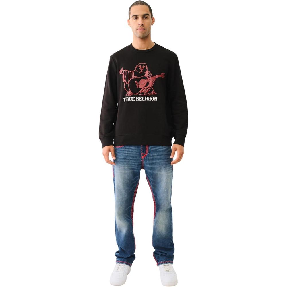 imageTrue Religion Mens Buddha Puff Pullover Crewneck HoodieJet Black