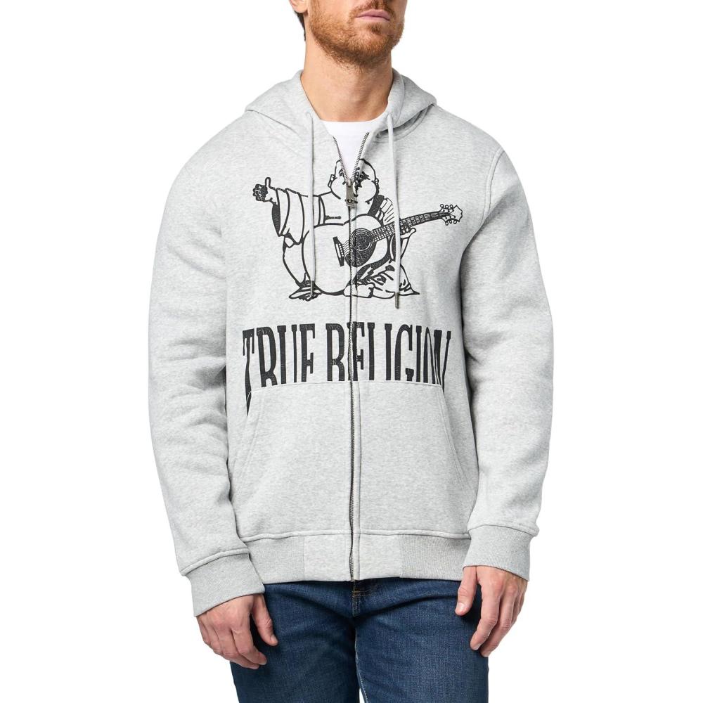 imageTrue Religion Mens Crackle Zip Up HoodieHeather Grey