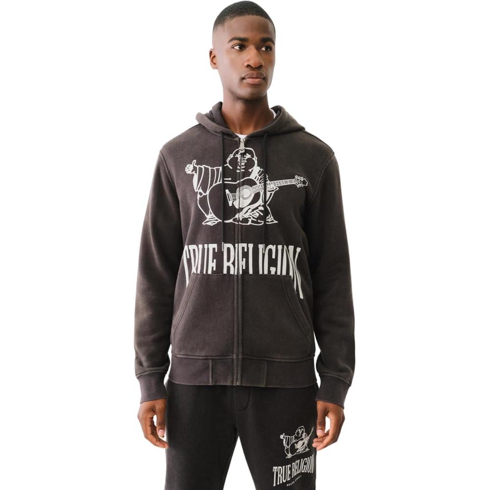imageTrue Religion Mens Crackle Zip Up HoodieJet Black