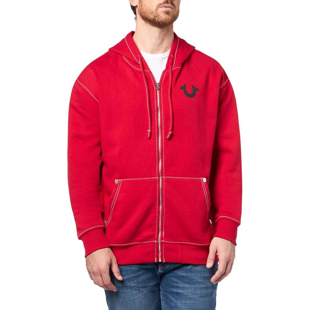 imageTrue Religion Mens No 1 Loose Big T Zip Hoodie Full Zip SweatshirtTrv Red