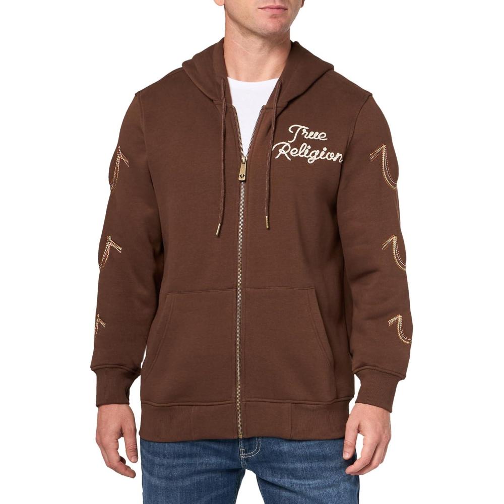 imageTrue Religion Mens Rainbow Embro Zip Up HoodieChestnut