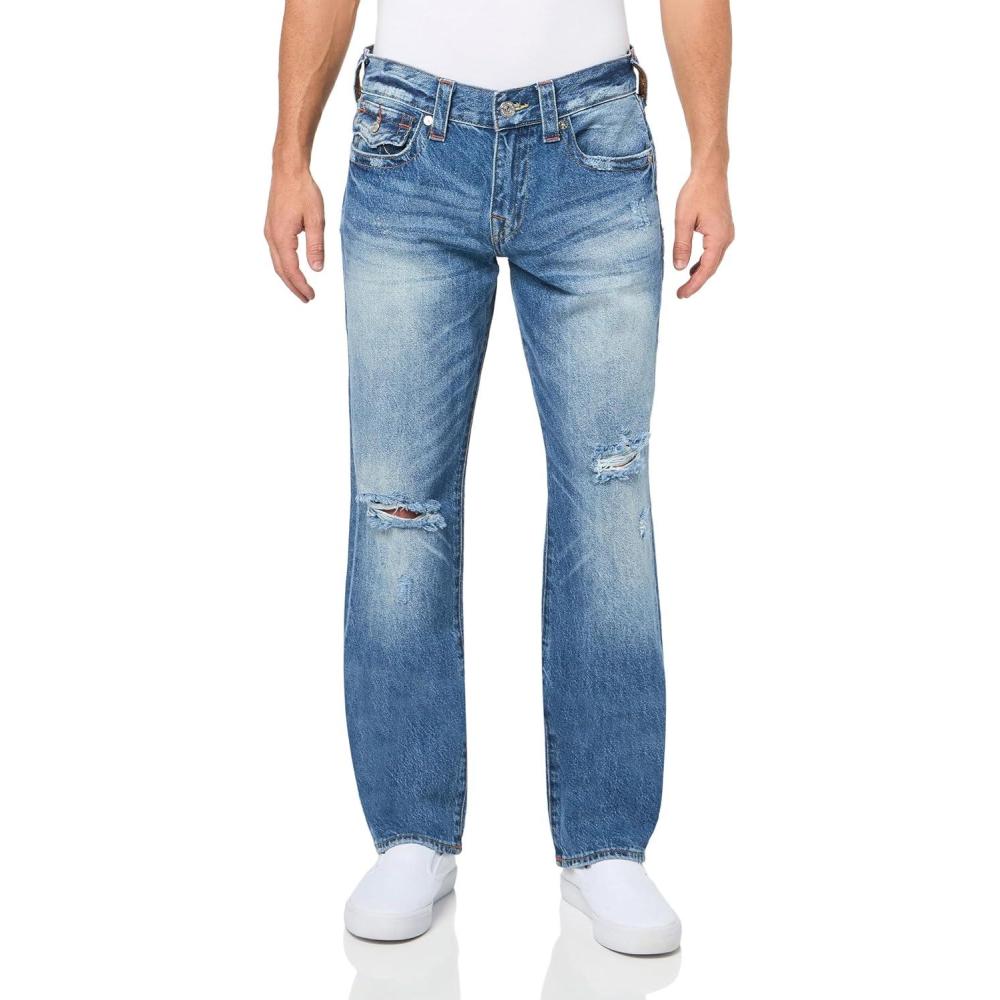 imageTrue Religion Mens Ricky Sn Flap 12 Rope Stitch LogoItonda Medium Wash Rips