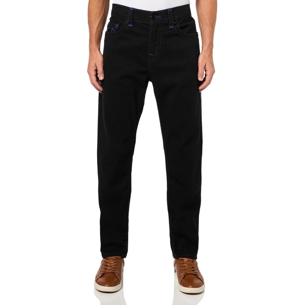 imageTrue Religion Mens Rocco Super T Jeans NonFlap Pockets 32Inch Inseam Skinny Slim FitBody Rinse Black