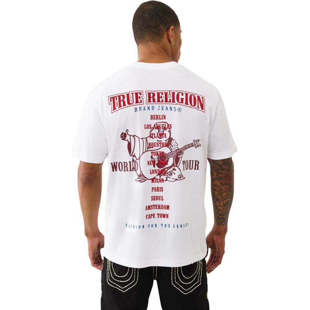imageTrue Religion Mens Short Sleeve Flock Buddha Tee  Crewneck Graphic TShirtOptic White