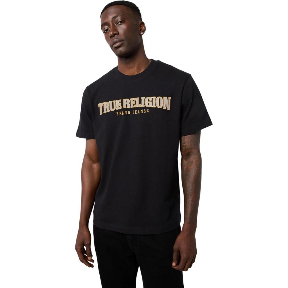 imageTrue Religion Mens Short Sleeve Reflective Arch Tee Modern Fit with EyeCatching ReflectiveJet Black
