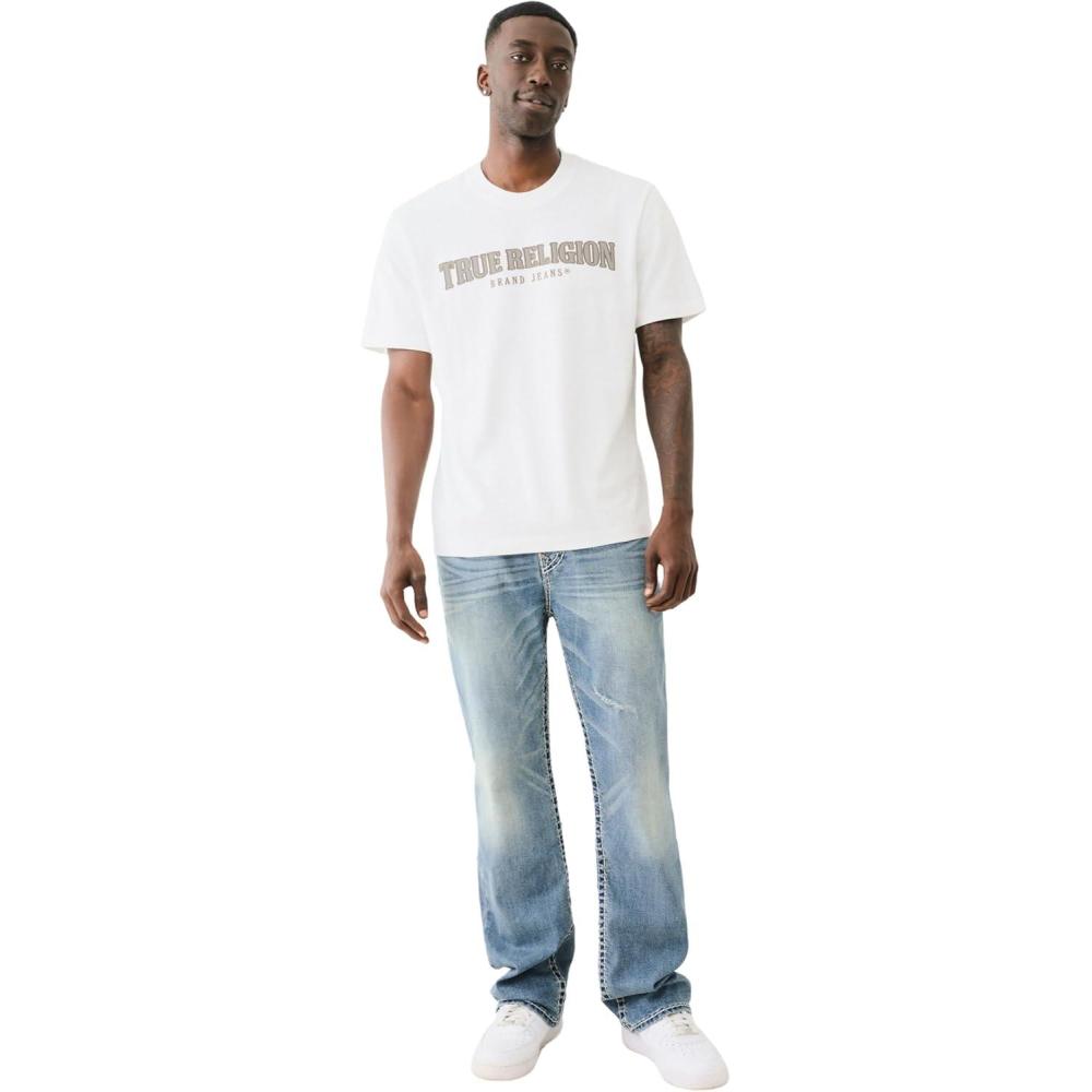 imageTrue Religion Mens Short Sleeve Reflective Arch Tee Modern Fit with EyeCatching ReflectiveOptic White