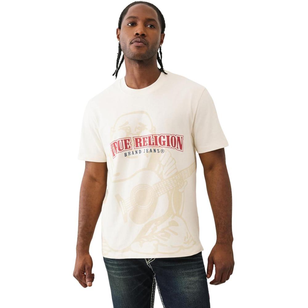 imageTrue Religion Mens Short Sleeve Shadow Logo Tee Crewneck Graphic TShirtWinter White