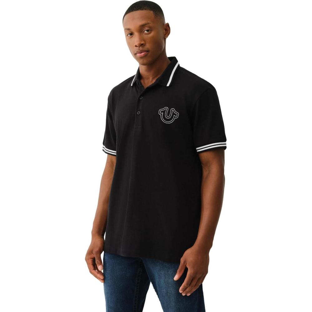 imageTrue Religion Mens Ss Buddha Patch PoloJet Black