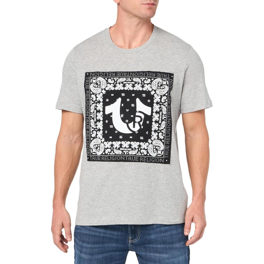 imageTrue Religion Mens Ss Fray Twill Applique TeeHeather Grey