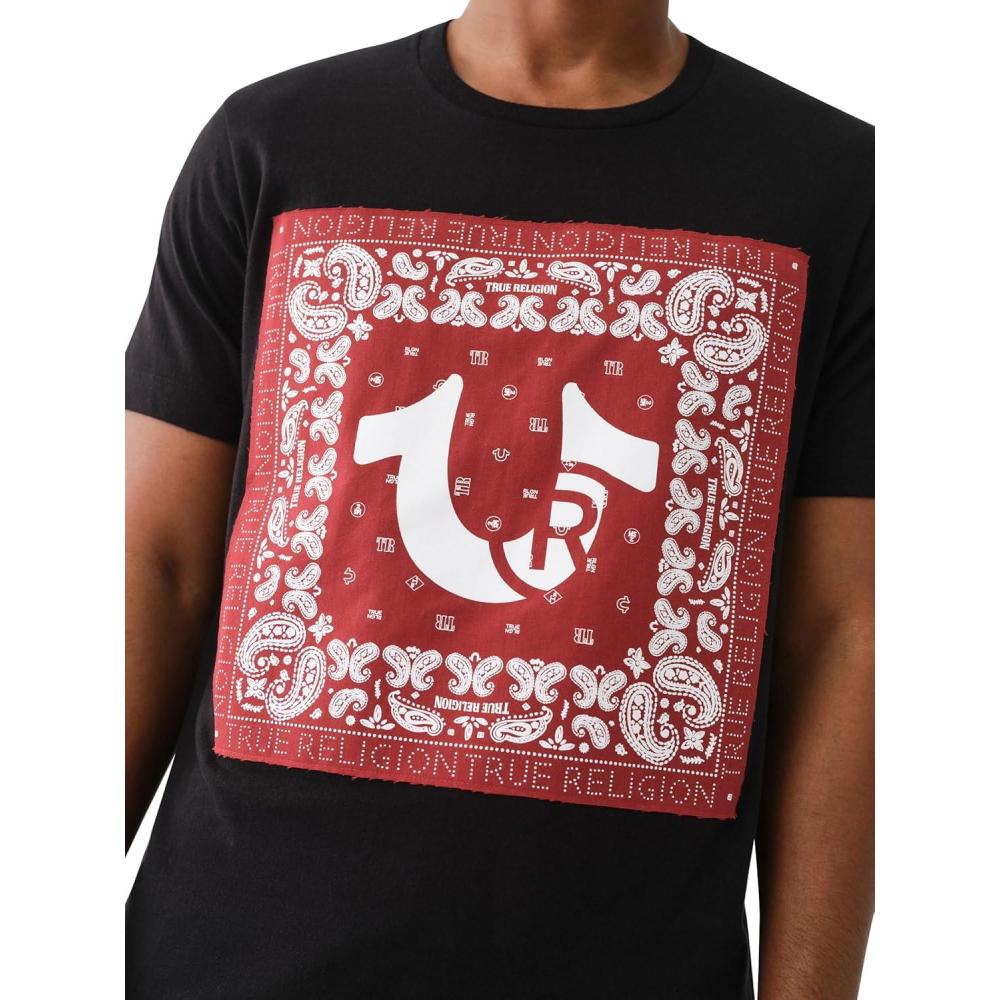imageTrue Religion Mens Ss Fray Twill Applique TeeJet Black