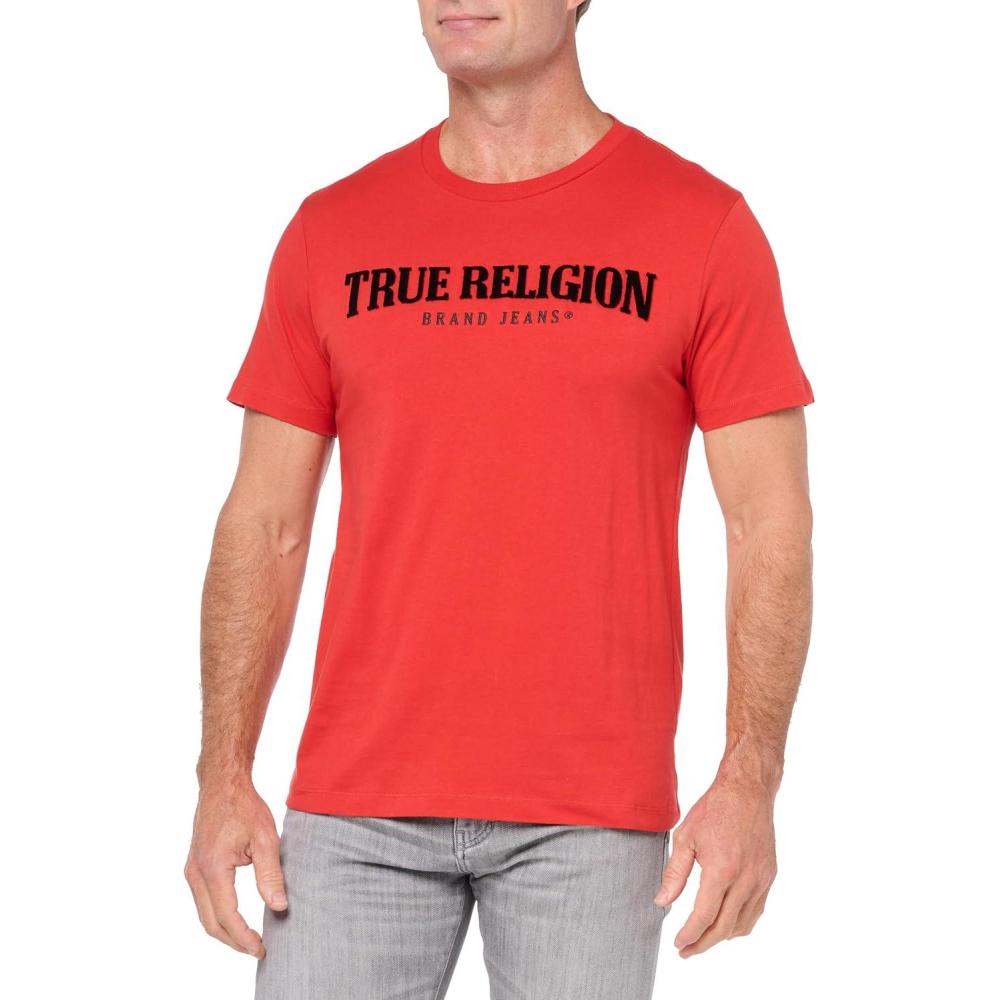 imageTrue Religion Mens Ss Pile Arch Logo TeeWashed Red