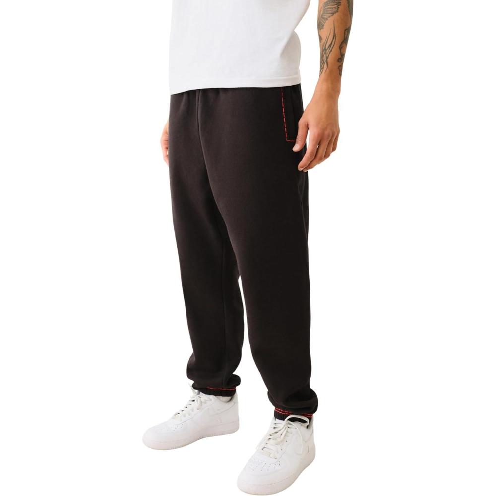 imageTrue Religion Mens Super T Joggers  Jet Black  Regular Fit Sweatpants with Contrast StitchingJet Black