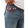True Religion Men’s Billy Super T Flap Jeans – Straight Leg Denim with Contrast Stitching(Ericcson Pl Dark Wash)