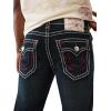 True Religion Men’s Billy Super T Flap Jeans – Straight Leg Denim with Contrast Stitching(Midnight Serencade Dark Wash)
