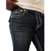 True Religion Men’s Billy Super T Flap Jeans – Straight Leg Denim with Contrast Stitching(Midnight Serencade Dark Wash)