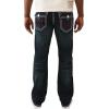 True Religion Men’s Billy Super T Flap Jeans – Straight Leg Denim with Contrast Stitching(Midnight Serencade Dark Wash)