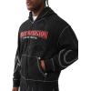 True Religion Men’s Cinched Big T Zip UP Hoodie – Full Zip Sweatshirt with Contrast Stitching(Jet Black)