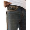True Religion Men’s Super Flatlock Ricky Flap Jeans – Straight Fit Stretch Denim with Signature Flap Pockets(Greenland Dark Wash)