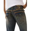 True Religion Men’s Super Flatlock Ricky Flap Jeans – Straight Fit Stretch Denim with Signature Flap Pockets(Greenland Dark Wash)