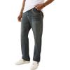 True Religion Men’s Super Flatlock Ricky Flap Jeans – Straight Fit Stretch Denim with Signature Flap Pockets(Greenland Dark Wash)