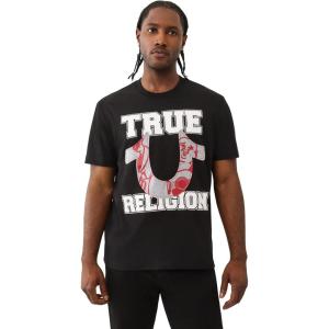 True Religion Men’s Applique Terry Tee – Short Sleeve Crewneck Casual T-Shirt(Jet Black)