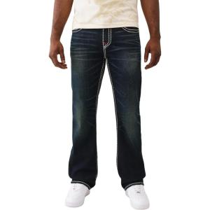 True Religion Men’s Billy Super T Flap Jeans – Straight Leg Denim with Contrast Stitching(Midnight Serencade Dark Wash)