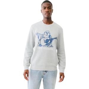True Religion Men’s Buddha Puff Pullover Crewneck Hoodie(Heather Grey)