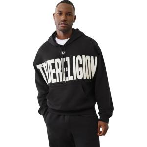 True Religion Men’s Knit Panel TR Cinched Hoodie – Pullover Hooded Sweatshirt(Jet Black)