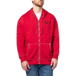 True Religion Men’s No. 1 Loose Big T Zip Hoodie – Full Zip Sweatshirt(Trv Red)