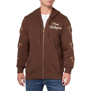 True Religion Men’s Rainbow Embro Zip Up Hoodie(Chestnut)