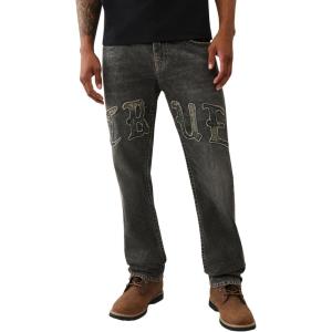 True Religion Men’s Ricky SN Stitch Flap Applied TR Jeans 34″ Inseam – Straight Leg Denim(Compass Trail Black Wash)