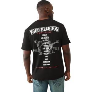 True Religion Men’s Short Sleeve Flock Buddha Tee – Crewneck Graphic T-Shirt(Jet Black)